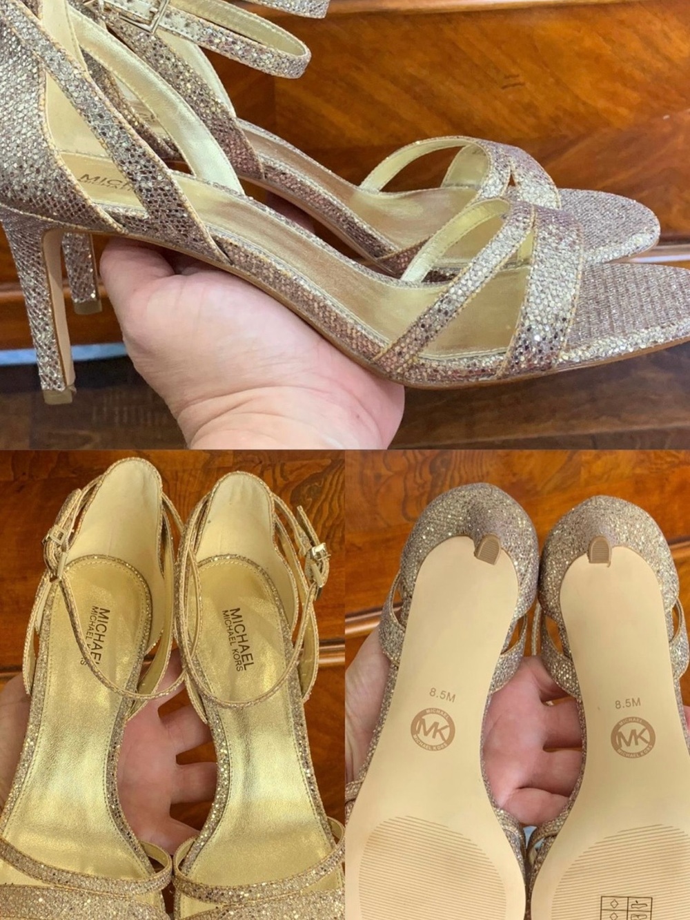 Michael Kors Sparkling Gold Strappy Heels